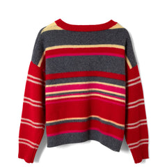 Damson Madder Rene Merino Wool V Jumper Pink / Red Stripe - Parasol Store