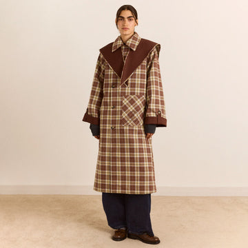 Damson Madder Reversible Longline Jerry Trench Coat Chocolate Choc