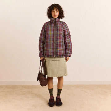 Damson Madder Reversible Opal Puffer Coat Check Plum