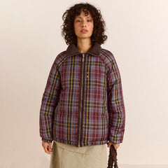 Damson Madder Reversible Opal Puffer Coat Check Plum