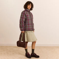 Damson Madder Reversible Opal Puffer Coat Check Plum