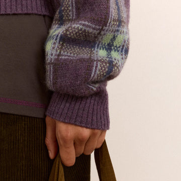 Damson Madder Saffy Merino Wool Cardigan Brushed Check Multi