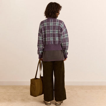 Damson Madder Saffy Merino Wool Cardigan Brushed Check Multi