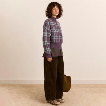 Damson Madder Saffy Merino Wool Cardigan Brushed Check Multi