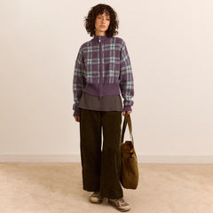 Damson Madder Saffy Merino Wool Cardigan Brushed Check Multi