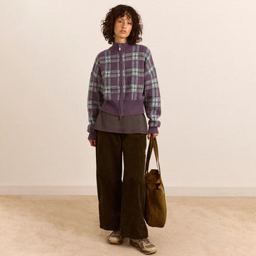 Damson Madder Saffy Merino Wool Cardigan Brushed Check Multi