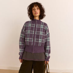 Damson Madder Saffy Merino Wool Cardigan Brushed Check Multi