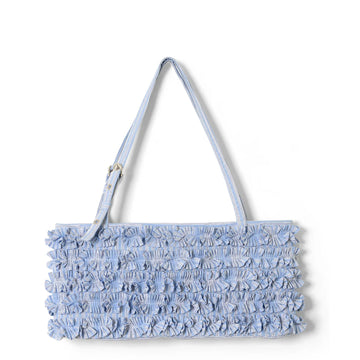 Damson Madder Sophia Ruffle Baguette Bag Blue Business Stripe