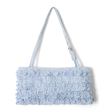 Damson Madder Sophia Ruffle Baguette Bag Blue Business Stripe