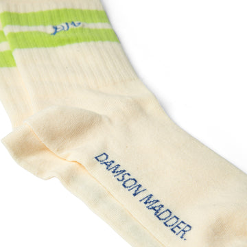 Damson Madder Sporty Calf Length Socks Creme / Chartruse Cream