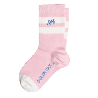 Damson Madder Sporty Calf Length Socks Pink With Ecru Stripe - Parasol Store