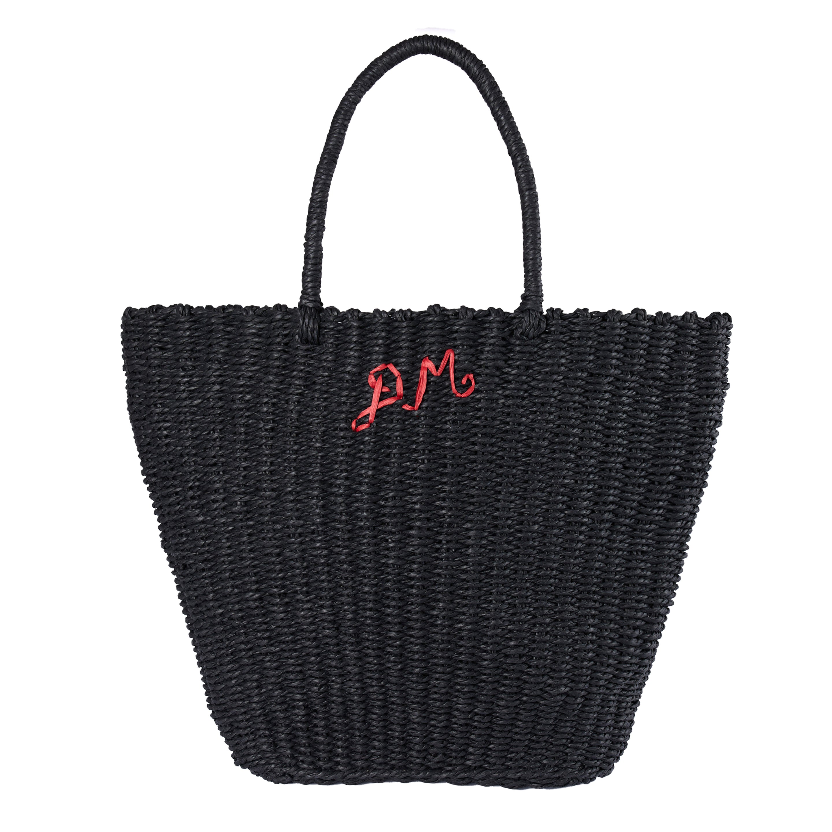 Damson Madder Straw Market Bag With Logo Black