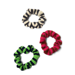 Damson Madder Stripe Knitted Scrunchies 3 Pack Red Green Cream - Parasol Store