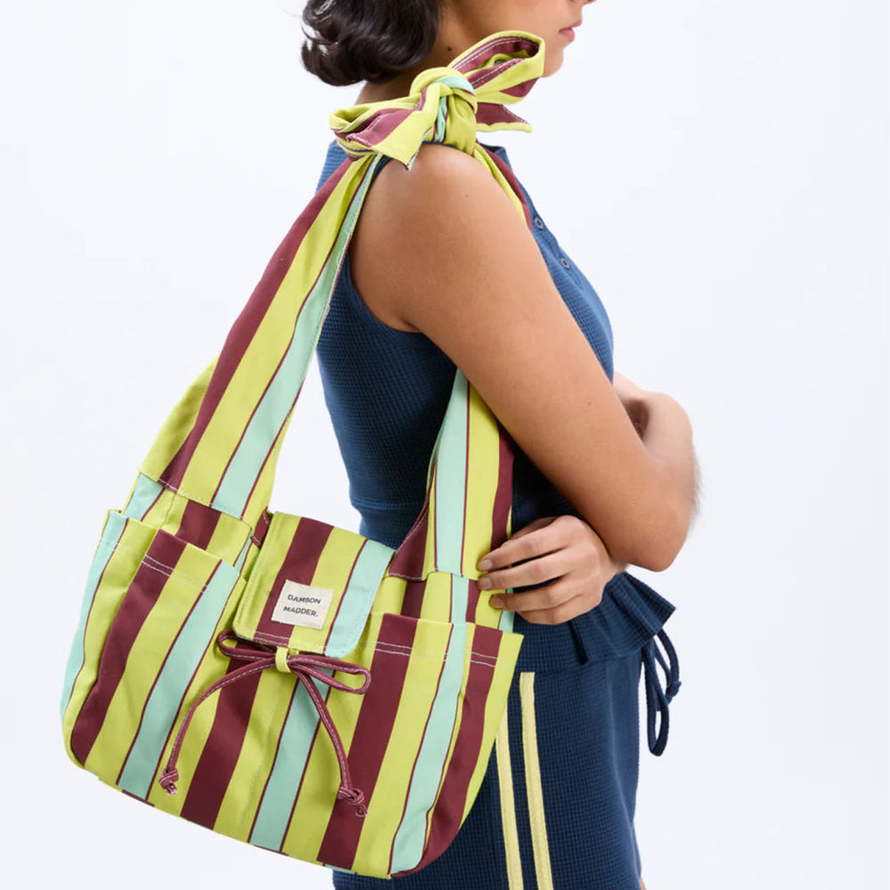 Damson Madder Tati Canvas Beach Bag Lime Stripe - Parasol Store
