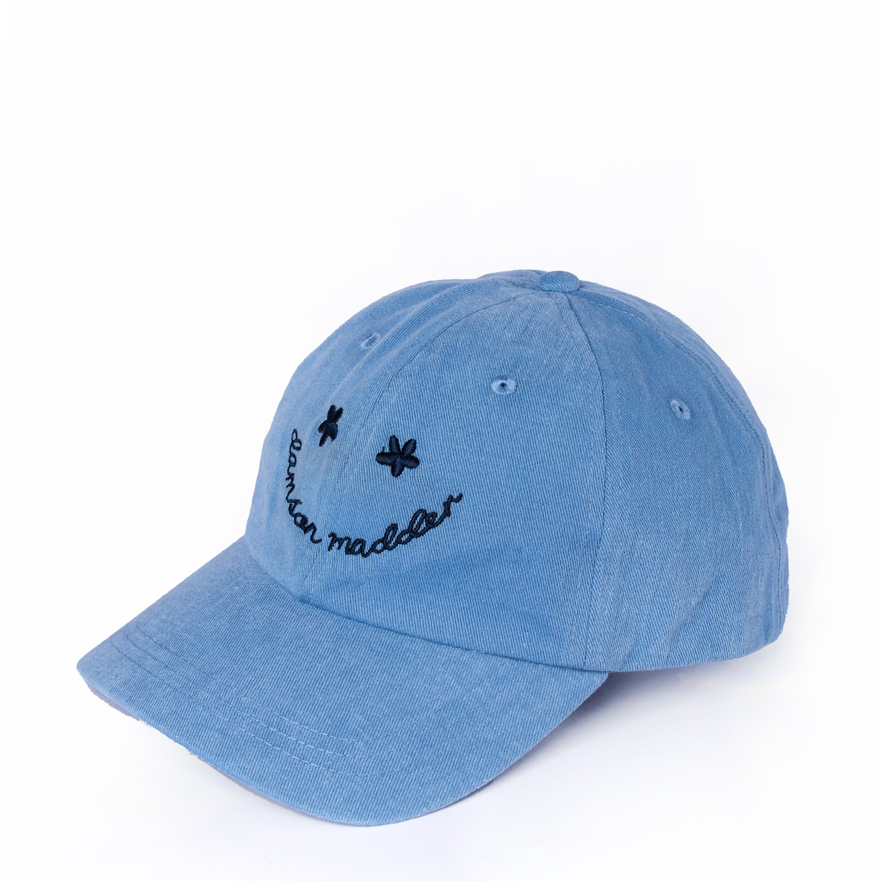 Damson Madder Washed Smiley Cap Blue With Navy Embroidery