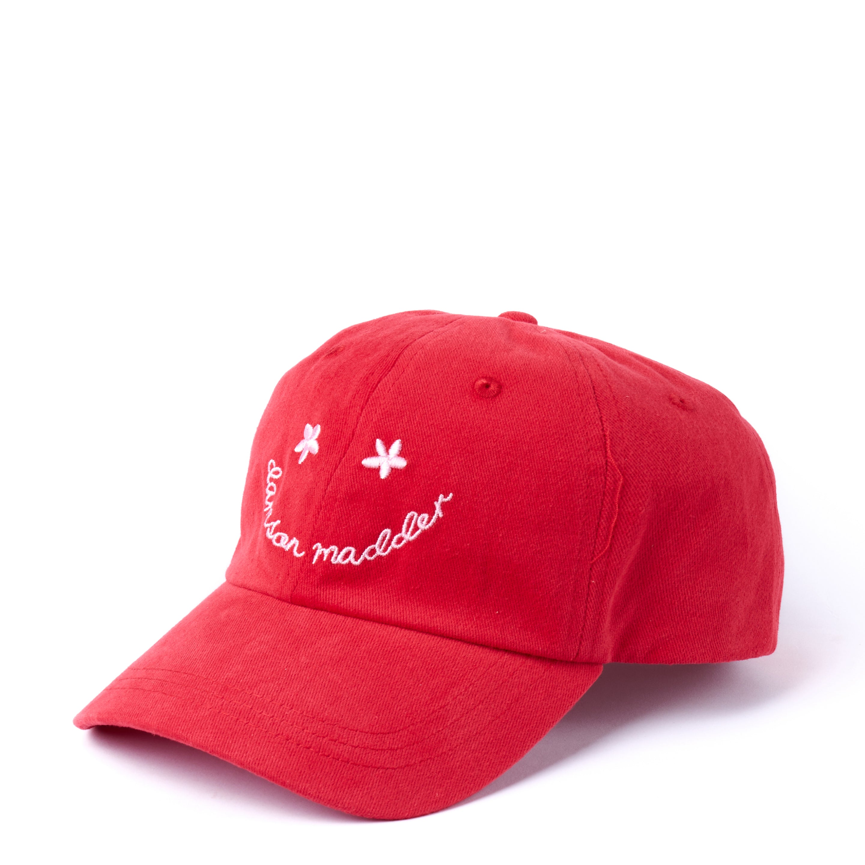 Damson Madder Washed Smiley Cap Red With Pink Embroidery