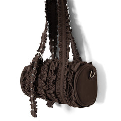 Damson Madder Waverly Mini Ruffle Barrel Bag Chocolate Choc