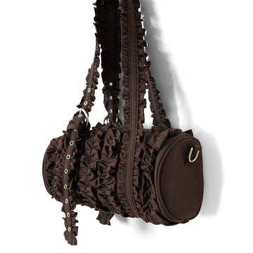 Damson Madder Waverly Mini Ruffle Barrel Bag Chocolate Choc
