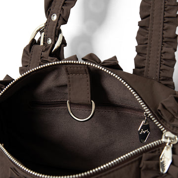 Damson Madder Waverly Mini Ruffle Barrel Bag Chocolate Choc
