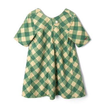 Damson Madder Womens Bridget Mini Dress Green Butter Gingham - Parasol Store