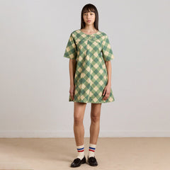 Damson Madder Womens Bridget Mini Dress Green Butter Gingham - Parasol Store