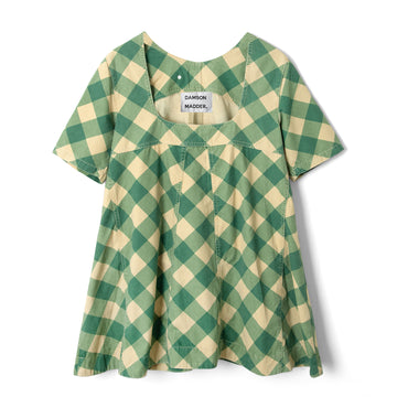 Damson Madder Womens Bridget Mini Dress Green Butter Gingham - Parasol Store