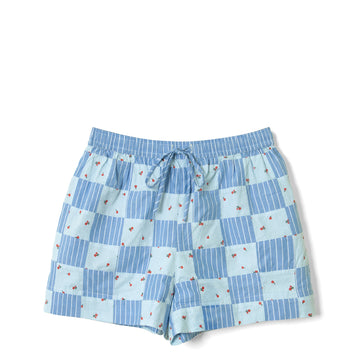 Damson Madder Womens Eluna Boxer Shorts Blue Stripe & Floral Print