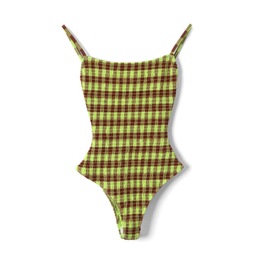 Damson Madder Womens Lilibet Swimsuit Green Check - Parasol Store