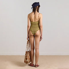 Damson Madder Womens Lilibet Swimsuit Green Check - Parasol Store