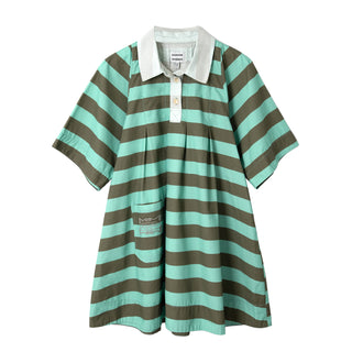 Damson Madder Womens Maggie Mini Polo Dress Aqua Olive Stripe