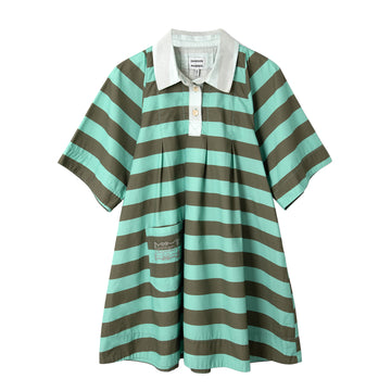 Damson Madder Womens Maggie Mini Polo Dress Aqua Olive Stripe