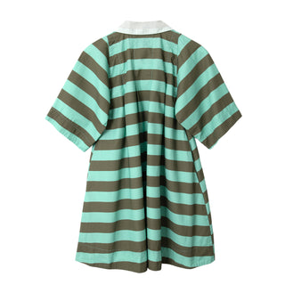 Damson Madder Womens Maggie Mini Polo Dress Aqua Olive Stripe