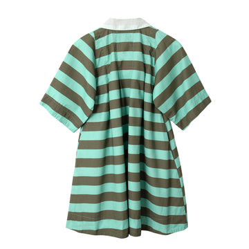 Damson Madder Womens Maggie Mini Polo Dress Aqua Olive Stripe