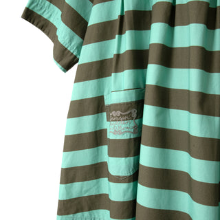 Damson Madder Womens Maggie Mini Polo Dress Aqua Olive Stripe