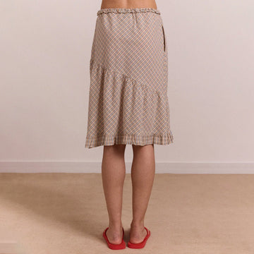 Damson Madder Womens Sigourney Ruffle Spiral Skirt Ginger Check