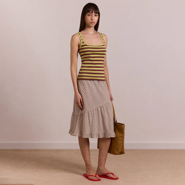 Damson Madder Womens Sigourney Ruffle Spiral Skirt Ginger Check