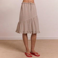 Damson Madder Womens Sigourney Ruffle Spiral Skirt Ginger Check
