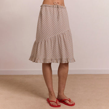 Damson Madder Womens Sigourney Ruffle Spiral Skirt Ginger Check