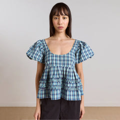 Damson Madder Womens Summer Joy Blouse Tomboy Check - Parasol Store