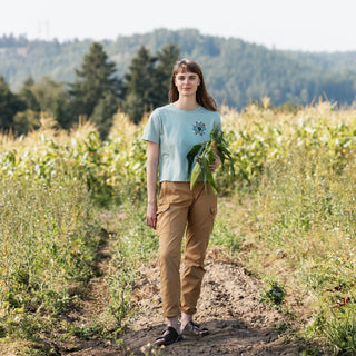 Fjallraven Womens Fjallblomster Logo T-shirt Misty Green - Parasol Store