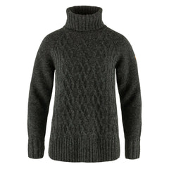 Fjallraven Womens Ovik Cable Knit Roller Neck Dark Grey - Parasol Store