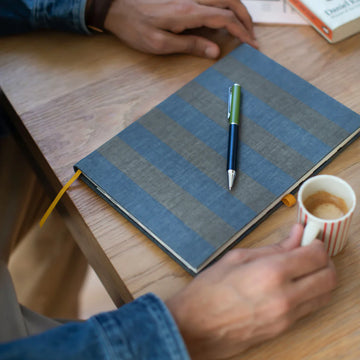 Caroline Gardner Casebound Notebook With Pen Blue / Grey Stripe