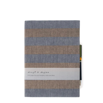 Caroline Gardner Casebound Notebook With Pen Blue / Grey Stripe