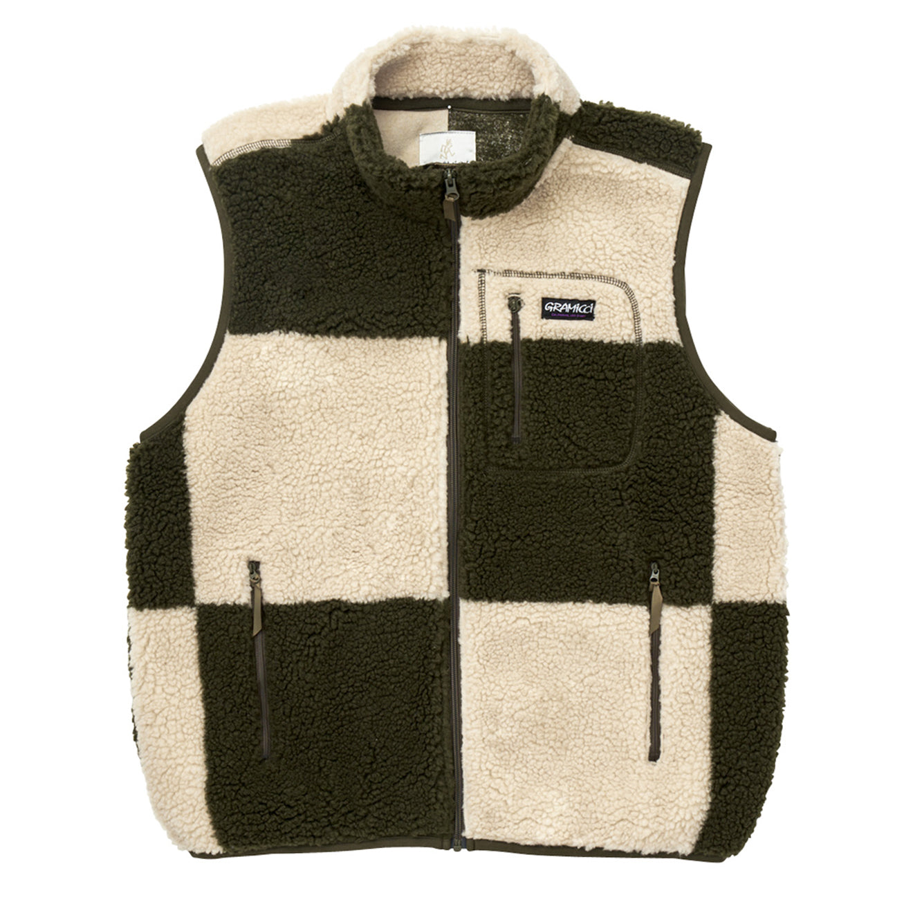 Gramicci Checkered Sherpa Vest Natural / Olive Check - Parasol Store