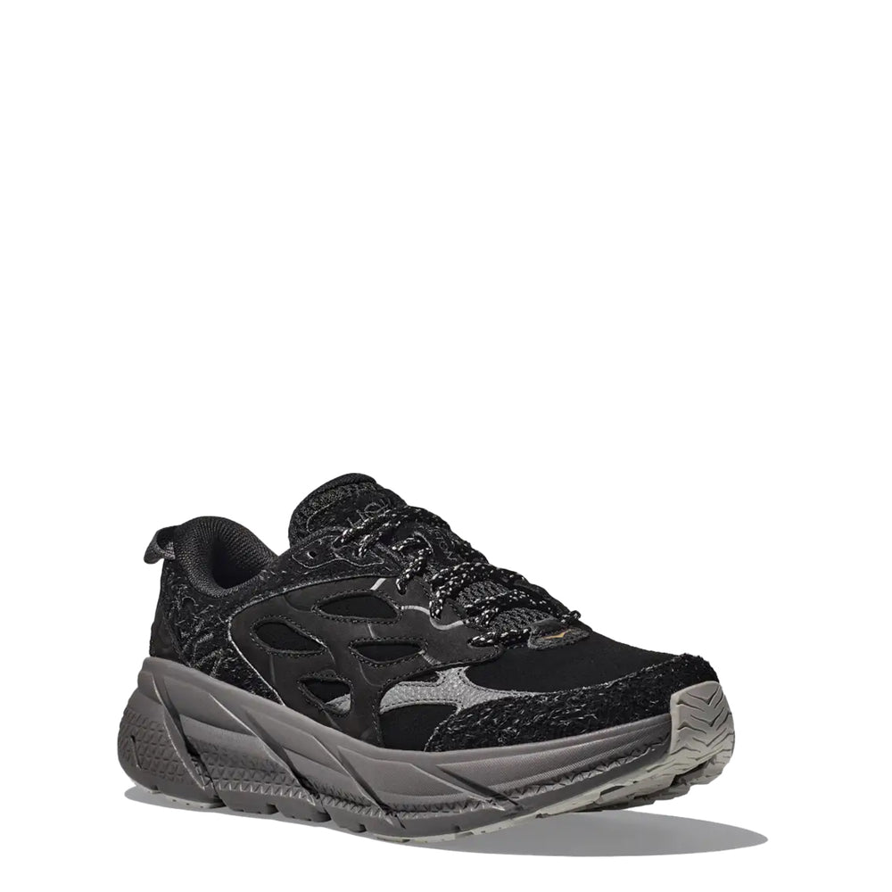 Hoka Elite Terrain System Clifton L Suede Trainer Black / Satellite Grey - Parasol Store