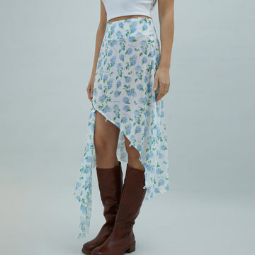 House of Sunny Hydrangea Asymmetric Mesh Skirt Soft Blue - Parasol Store