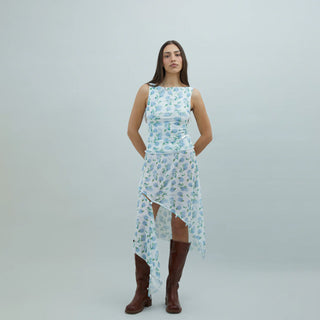 House of Sunny Hydrangea Asymmetric Mesh Skirt Soft Blue - Parasol Store