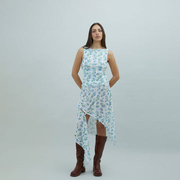 House of Sunny Hydrangea Asymmetric Mesh Skirt Soft Blue - Parasol Store