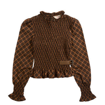 House of Sunny Womens Check Ruched Top Multi Check