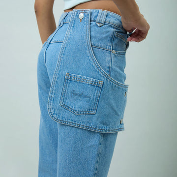 House of Sunny Womens Cowboy Denim Jeans Mid Blue Wash